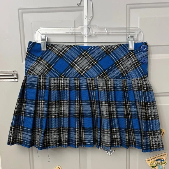 Vintage Y2K Blue Plaid Mini Skirt - Picture 1 of 7